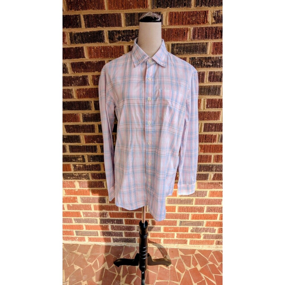 NWT Buru Dad Shirt -Pink & Blue Poplin Plaid Button-Up Women's Shirt -Med